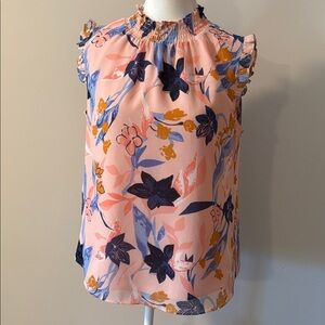 J. Crew Pink and Blue Ruffled Sleeveless Top. Size Medium